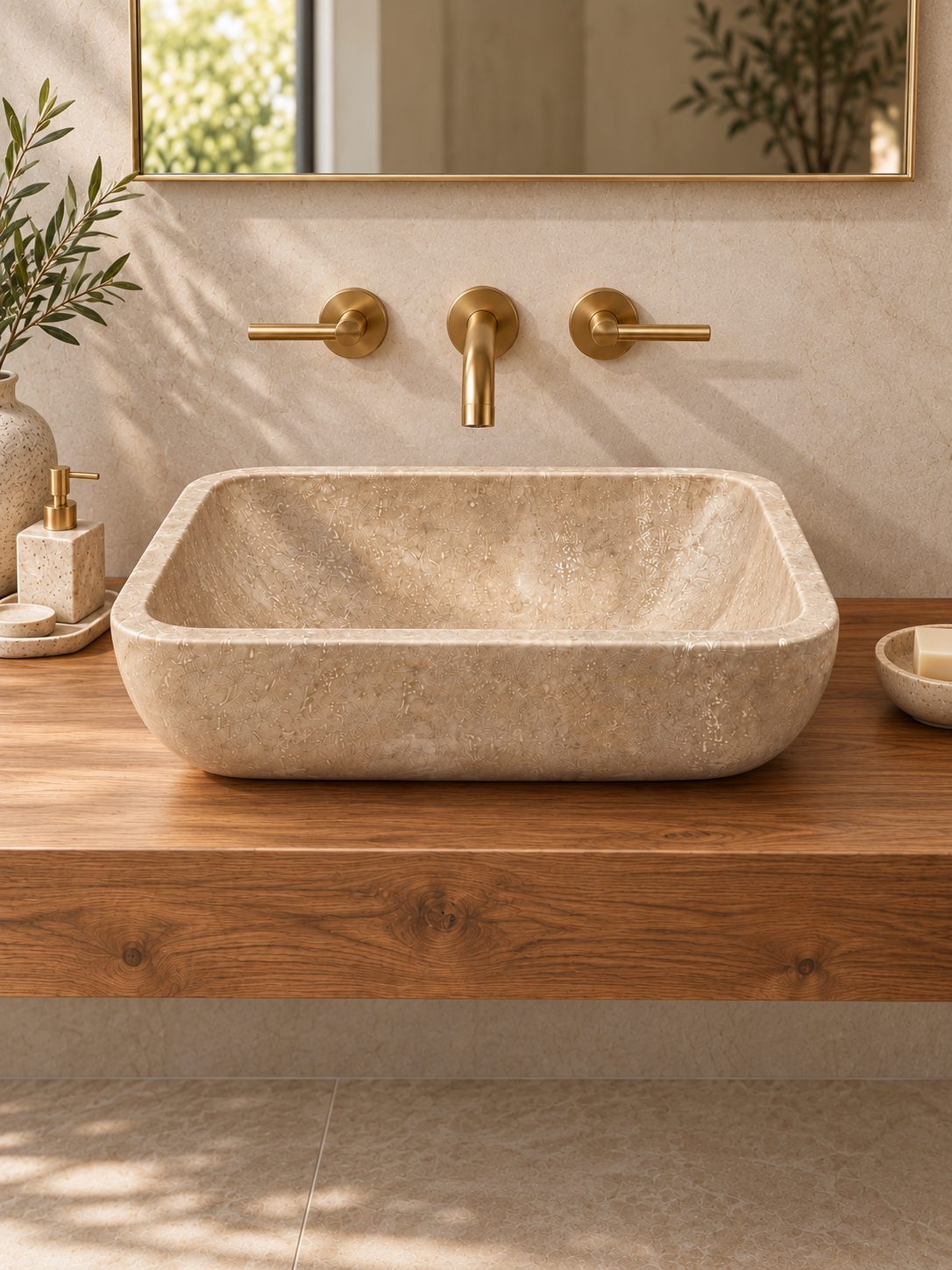 Rounded Rectangular Travertine Marble Sink