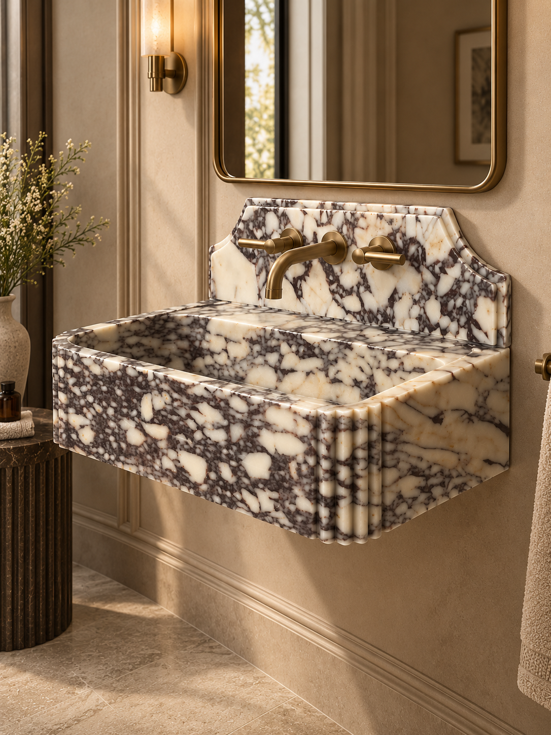 Calacatta Viola Marble Sink With Backsplash