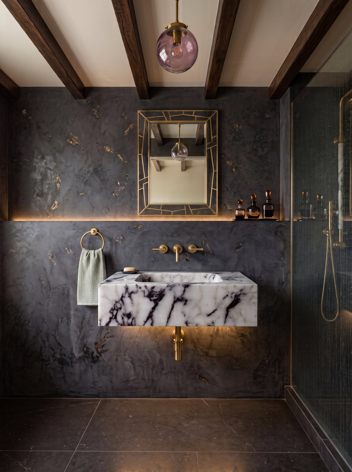 Sharp-Cornered Marble Sink (Less Viola Veining)
