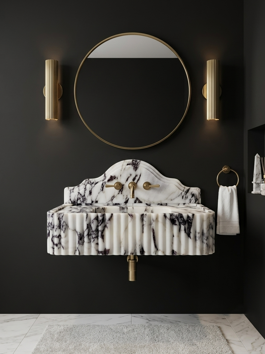 Modern Calacatta Viola Marble Sink with Backsplash