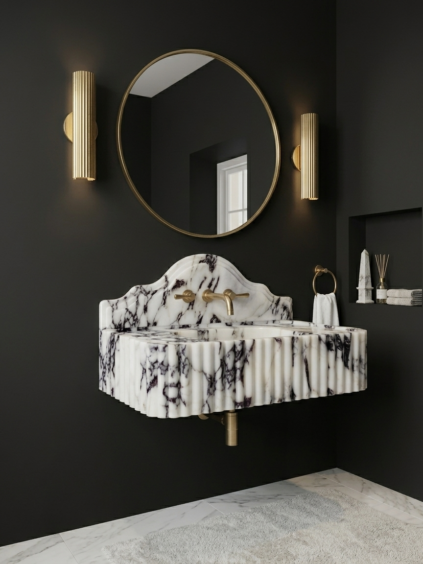 Modern Calacatta Viola Marble Sink with Backsplash