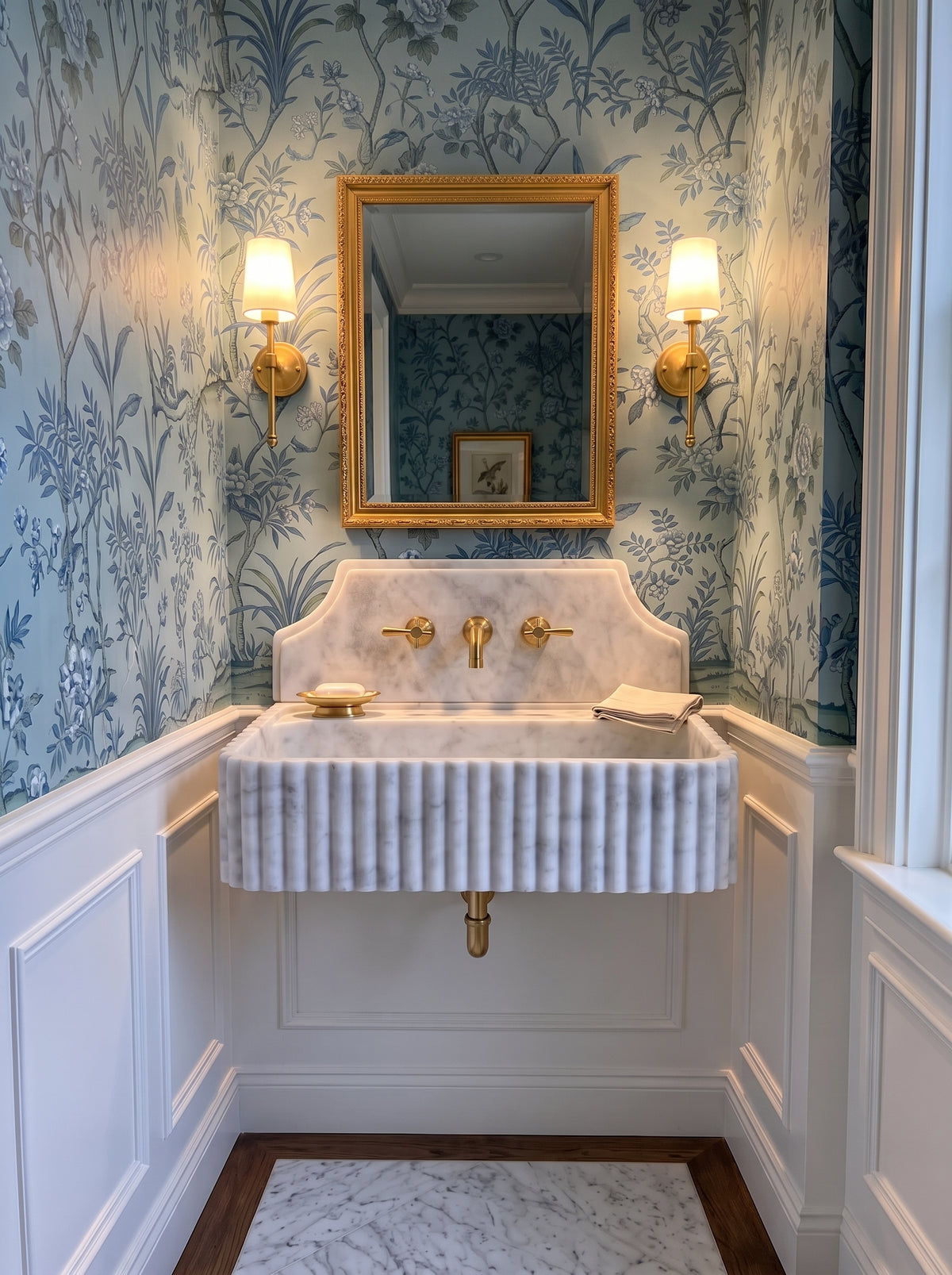 Carrara White Marble Sink With Backsplash