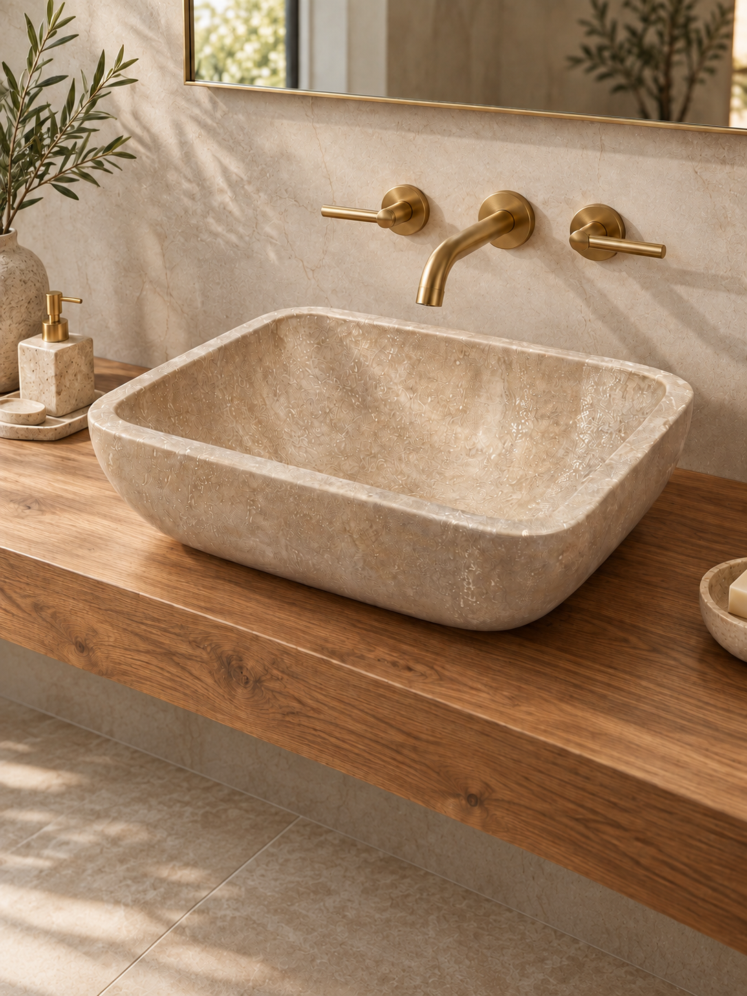 Rounded Rectangular Travertine Marble Sink