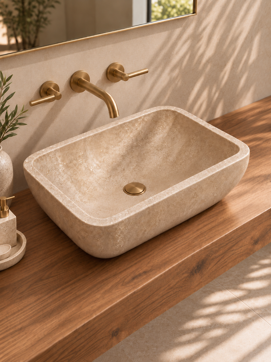 Rounded Rectangular Travertine Marble Sink