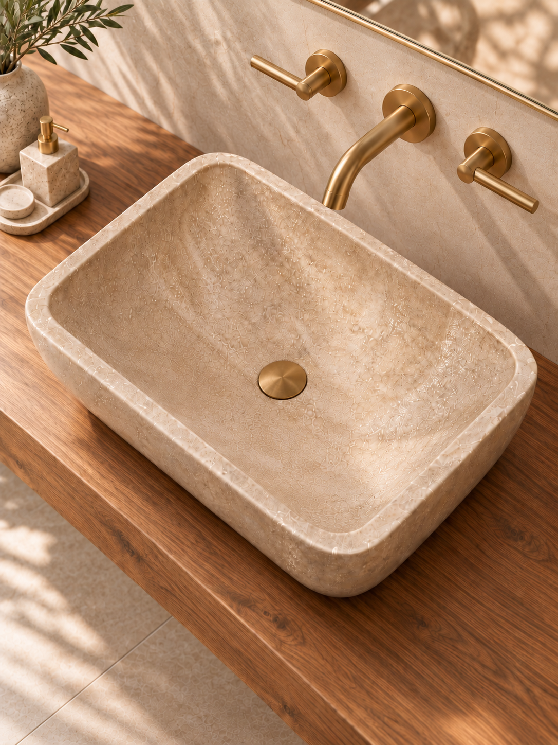 Rounded Rectangular Travertine Marble Sink
