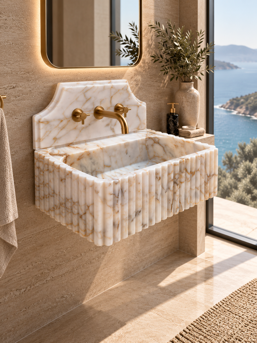 Calacatta Gold Marble Sink with Backsplash