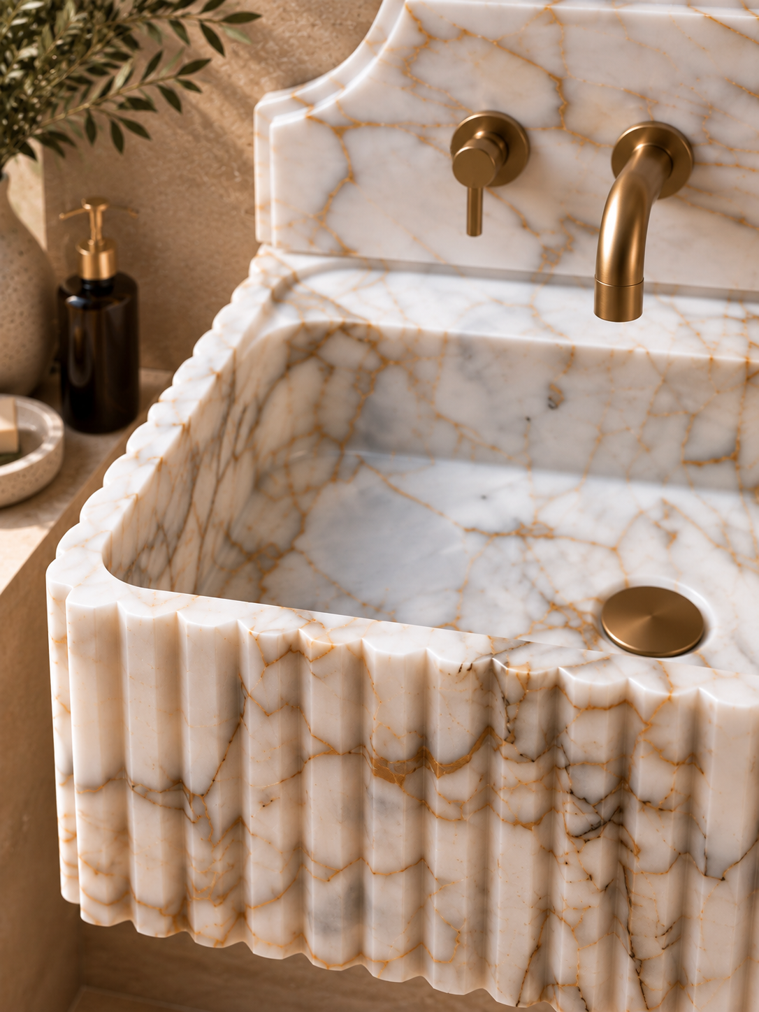 Calacatta Gold Marble Sink with Backsplash