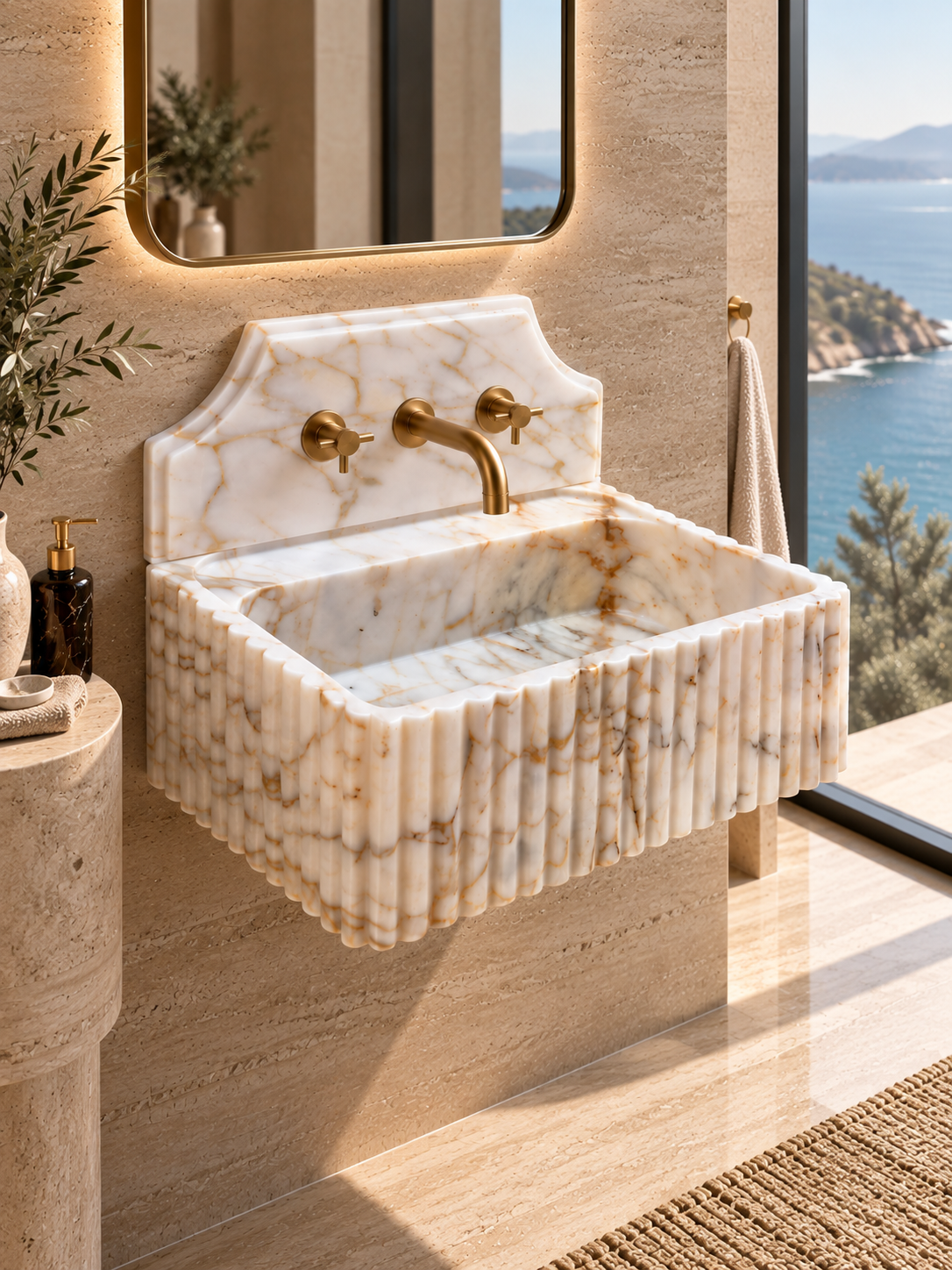 Calacatta Gold Marble Sink with Backsplash