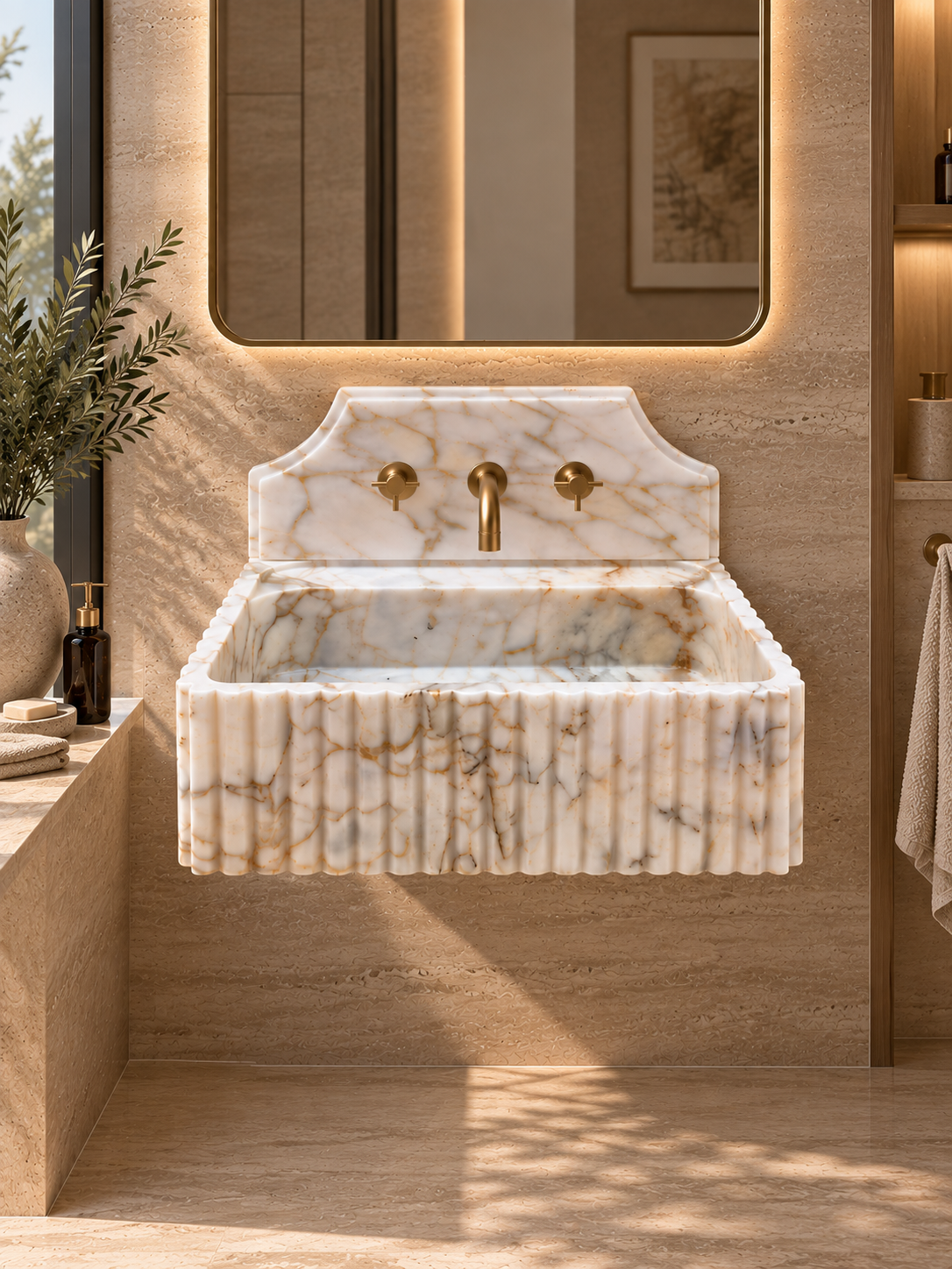 Calacatta Gold Marble Sink with Backsplash