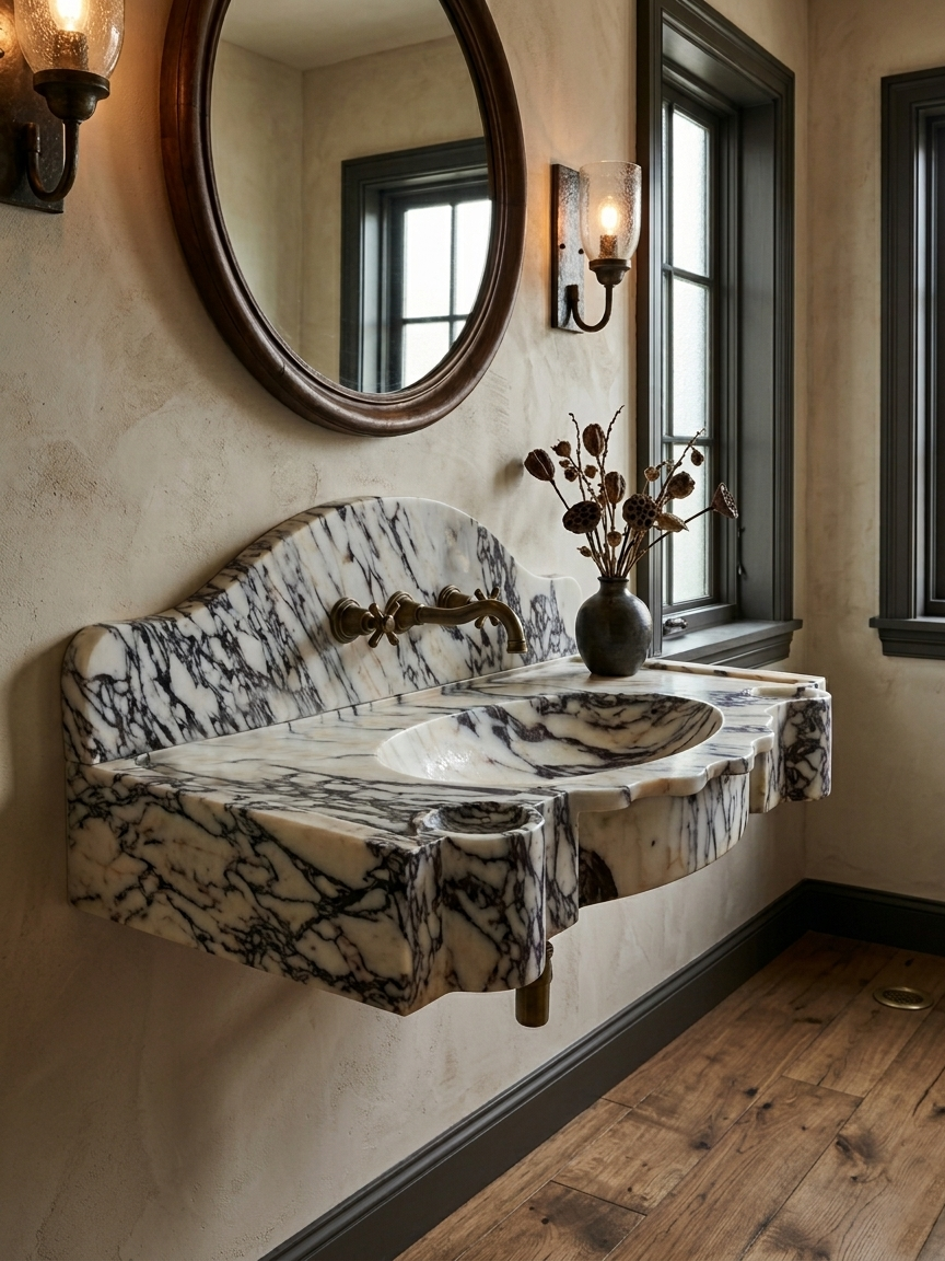 Rustic Bohemian Calacatta Viola Marble Sink