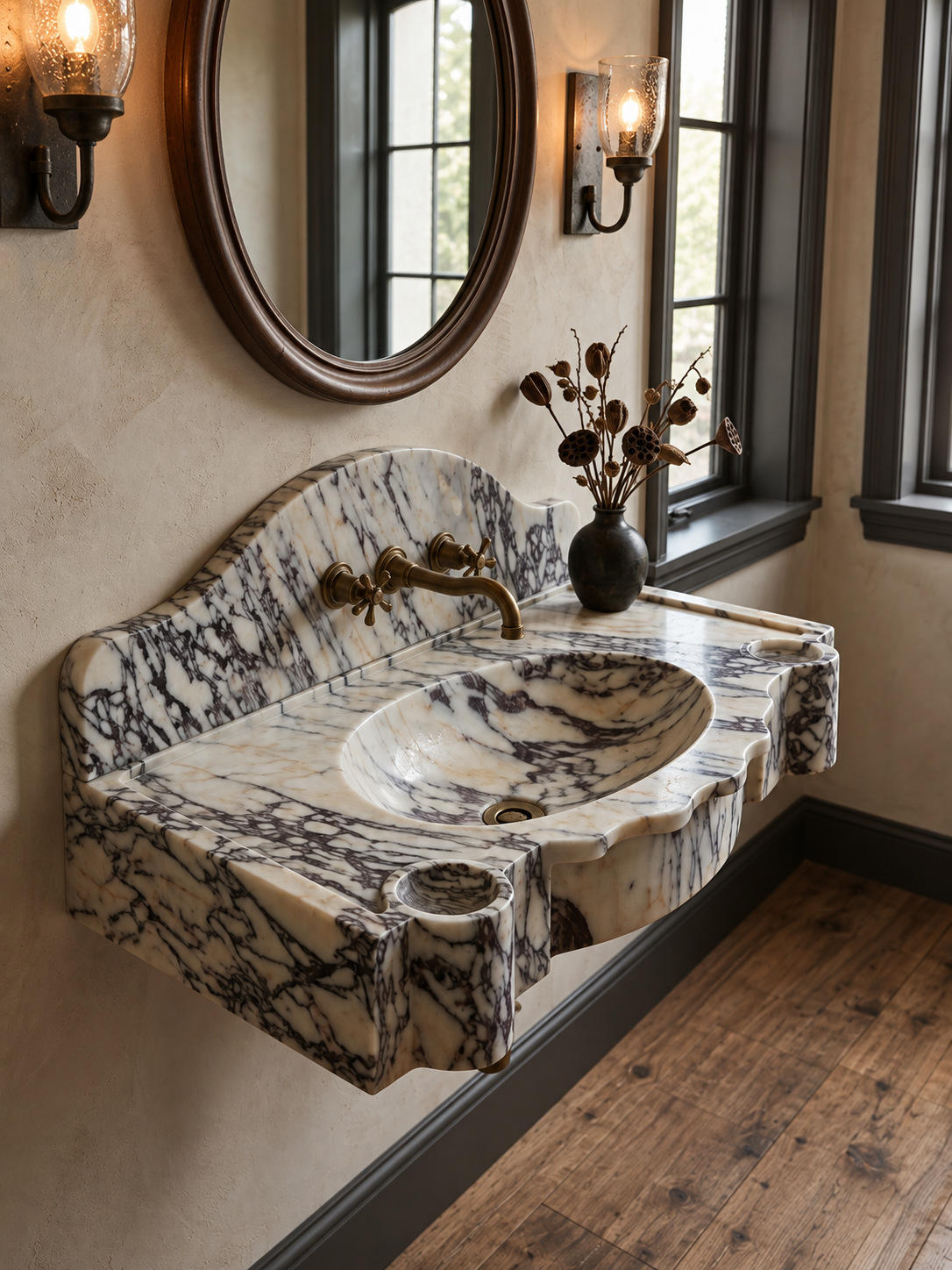 Rustic Bohemian Calacatta Viola Marble Sink