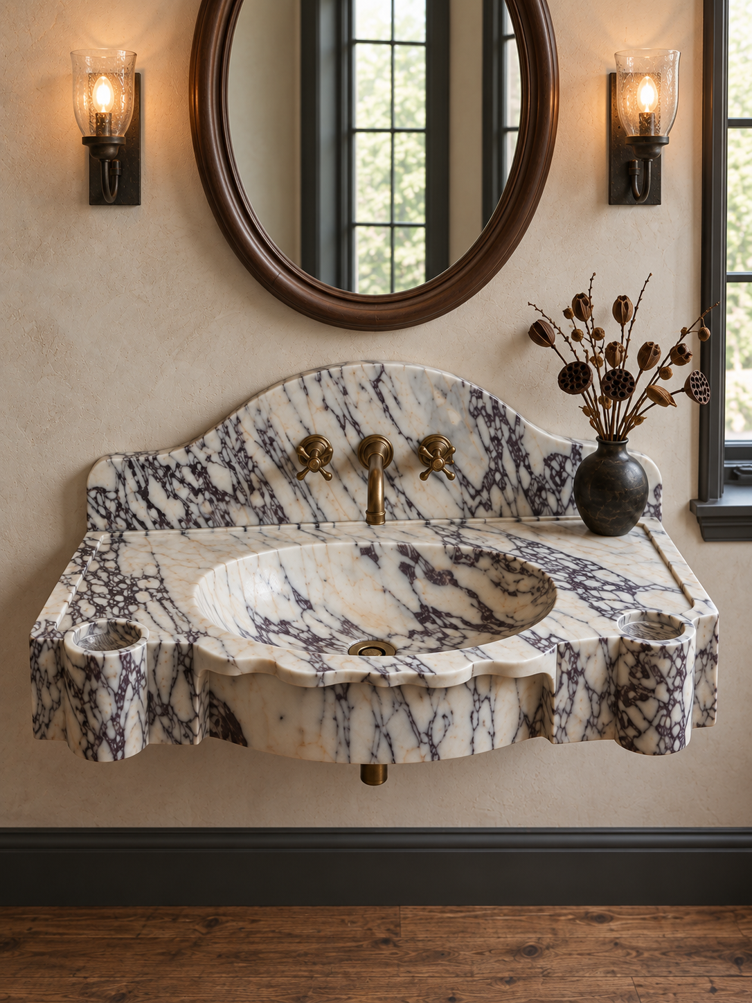 Rustic Bohemian Calacatta Viola Marble Sink