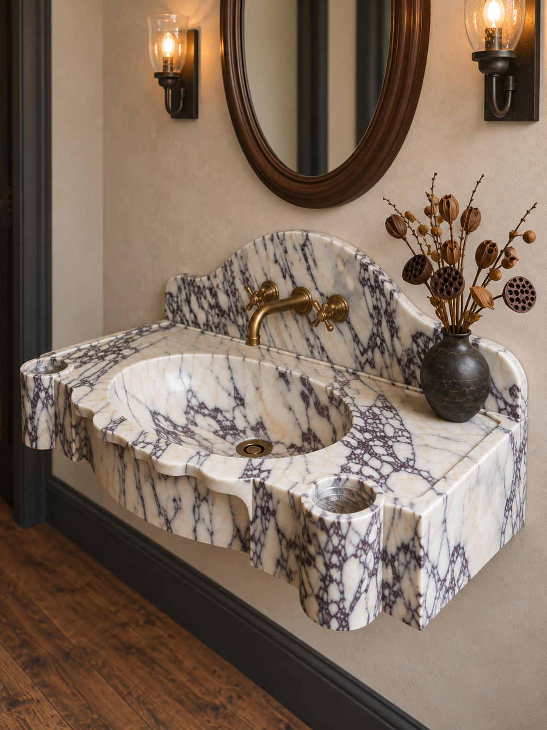 Rustic Bohemian Calacatta Viola Marble Sink