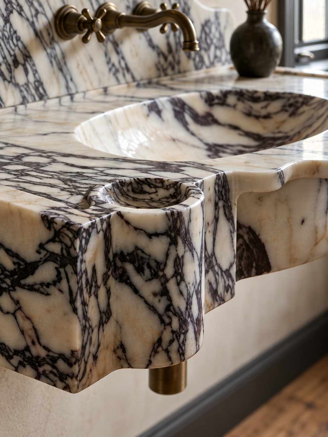 Rustic Bohemian Calacatta Viola Marble Sink