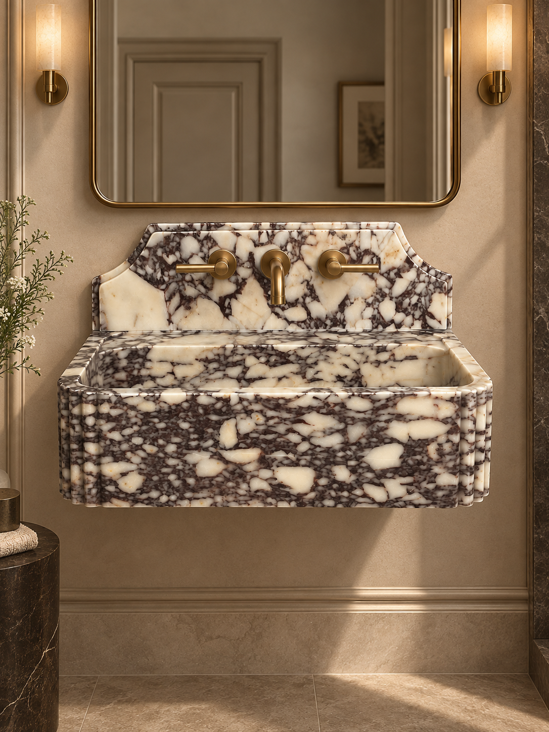 Calacatta Viola Marble Sink With Backsplash