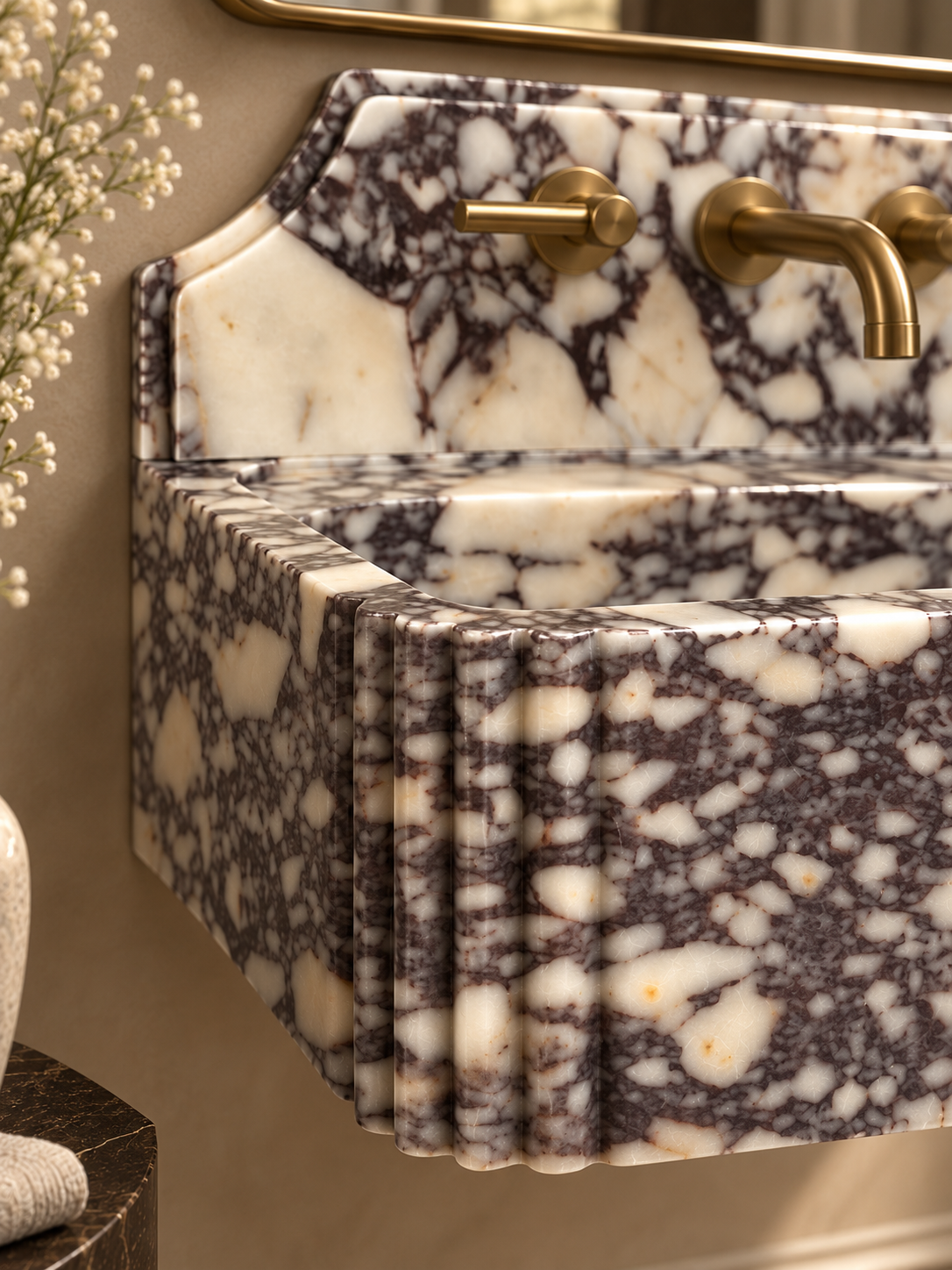 Calacatta Viola Marble Sink With Backsplash
