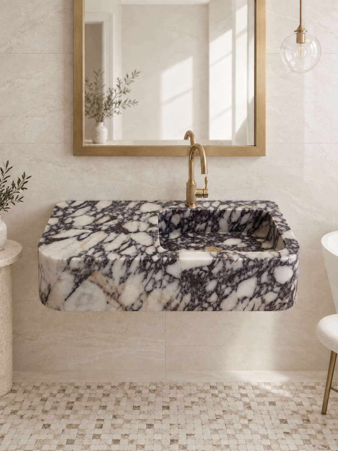 Calacatta Viola Countertop Basin , Floating Marble Sink