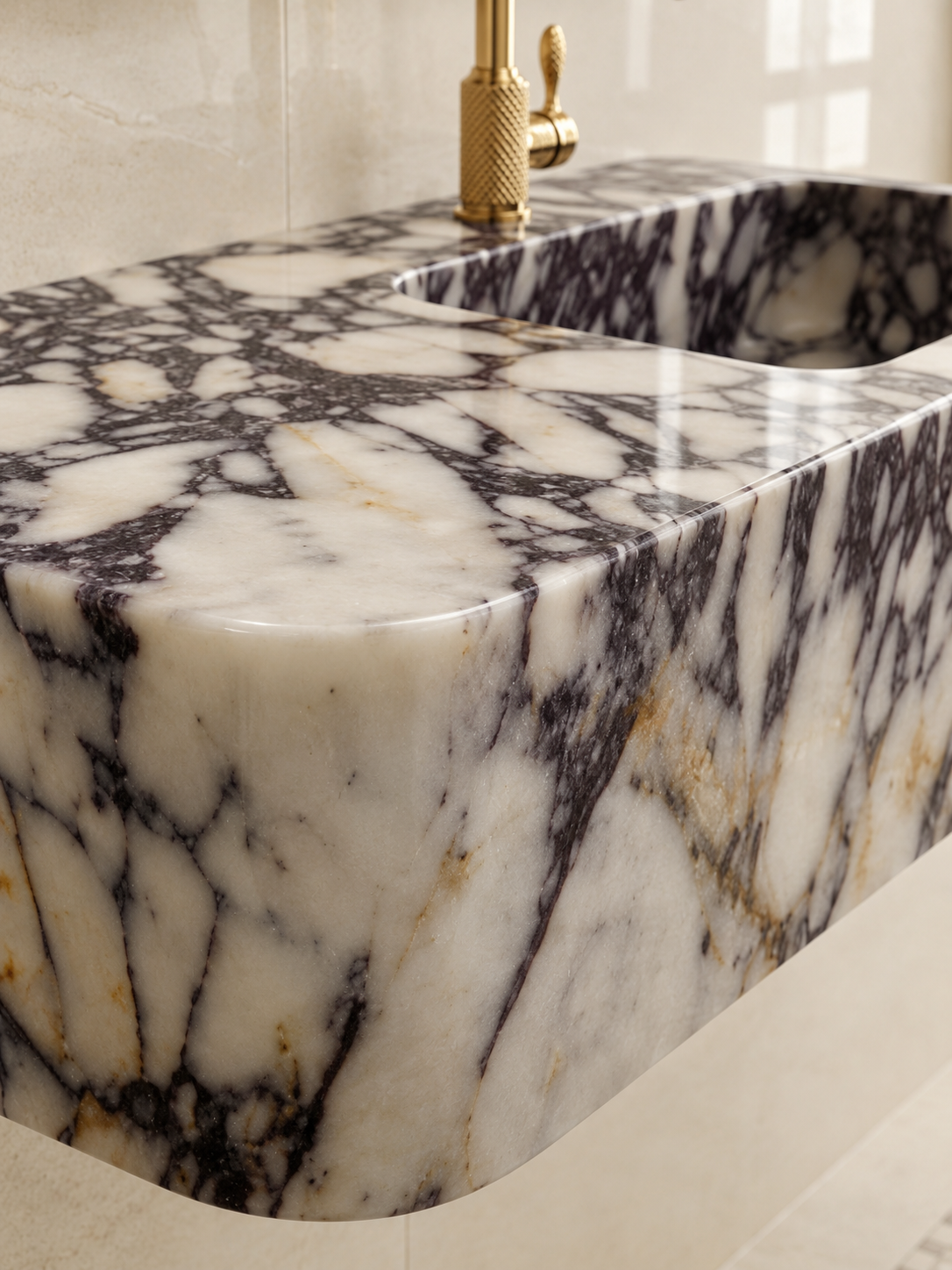 Calacatta Viola Countertop Basin , Floating Marble Sink