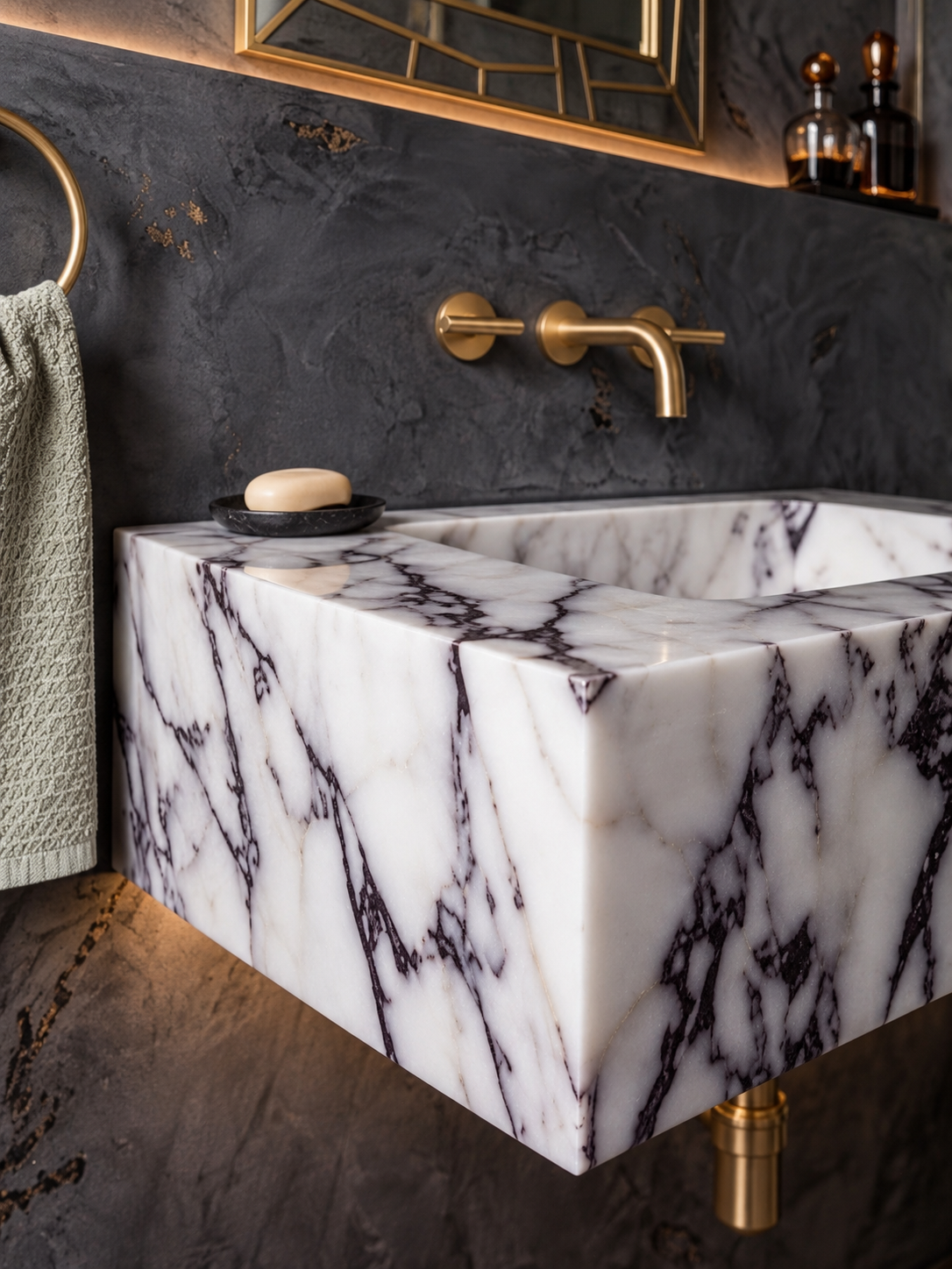 Sharp-Cornered Marble Sink (Less Viola Veining)