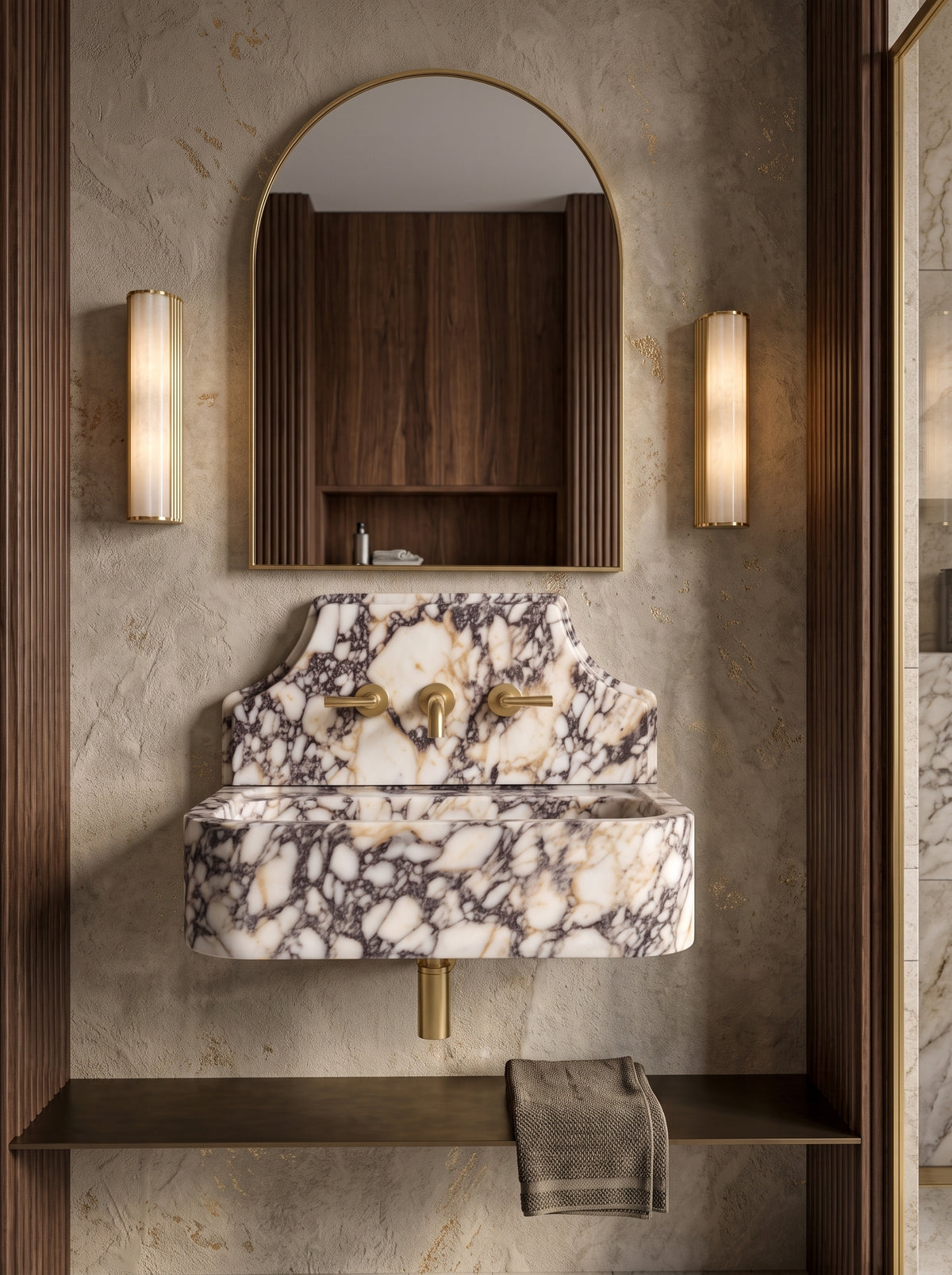 Calacatta Viola Marble Sink with Backsplash (Smooth, Non-Fluted Surface)
