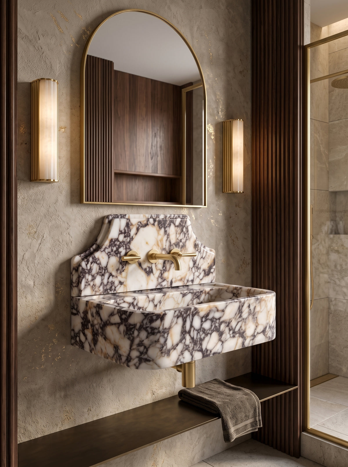 Calacatta Viola Marble Sink with Backsplash (Smooth, Non-Fluted Surface)