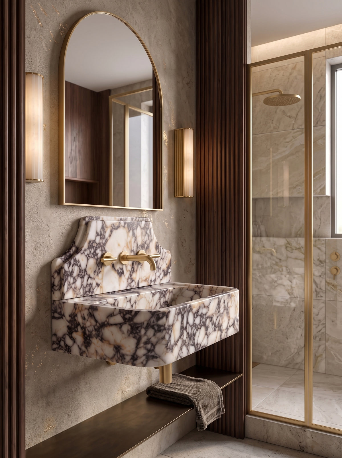 Calacatta Viola Marble Sink with Backsplash (Smooth, Non-Fluted Surface)