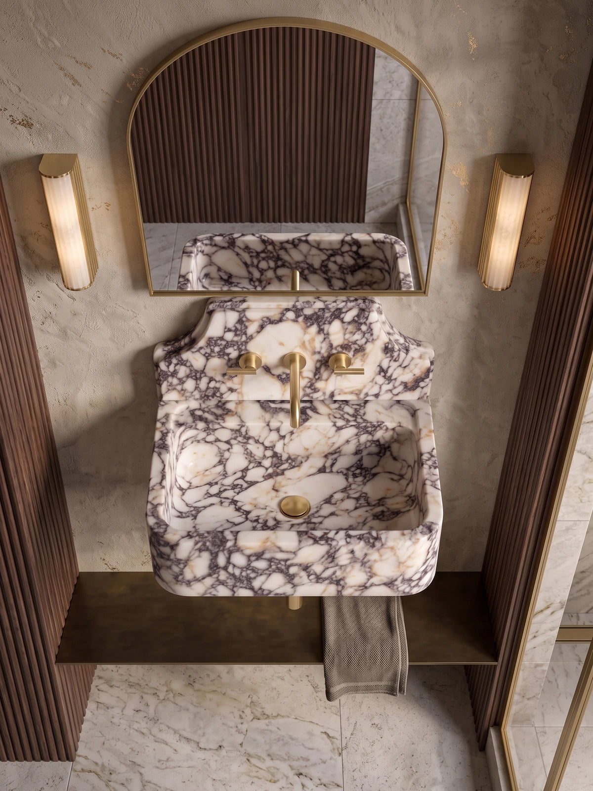 Calacatta Viola Marble Sink with Backsplash (Smooth, Non-Fluted Surface)