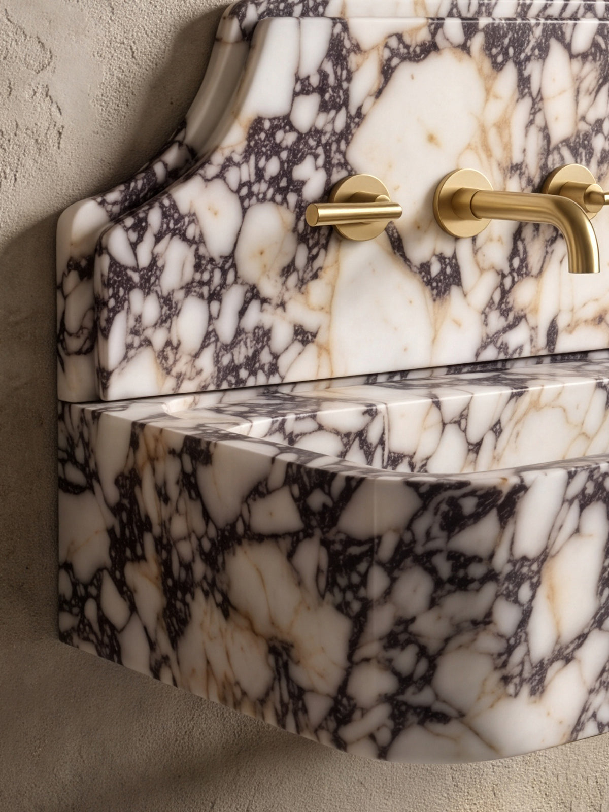 Calacatta Viola Marble Sink with Backsplash (Smooth, Non-Fluted Surface)