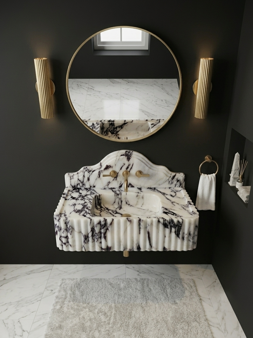 Modern Calacatta Viola Marble Sink with Backsplash