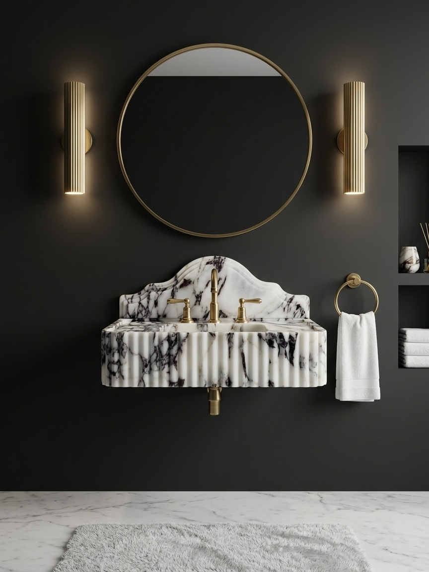 Modern Calacatta Viola Marble Sink with Backsplash