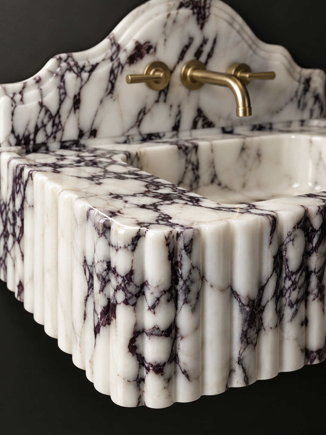 Modern Calacatta Viola Marble Sink with Backsplash