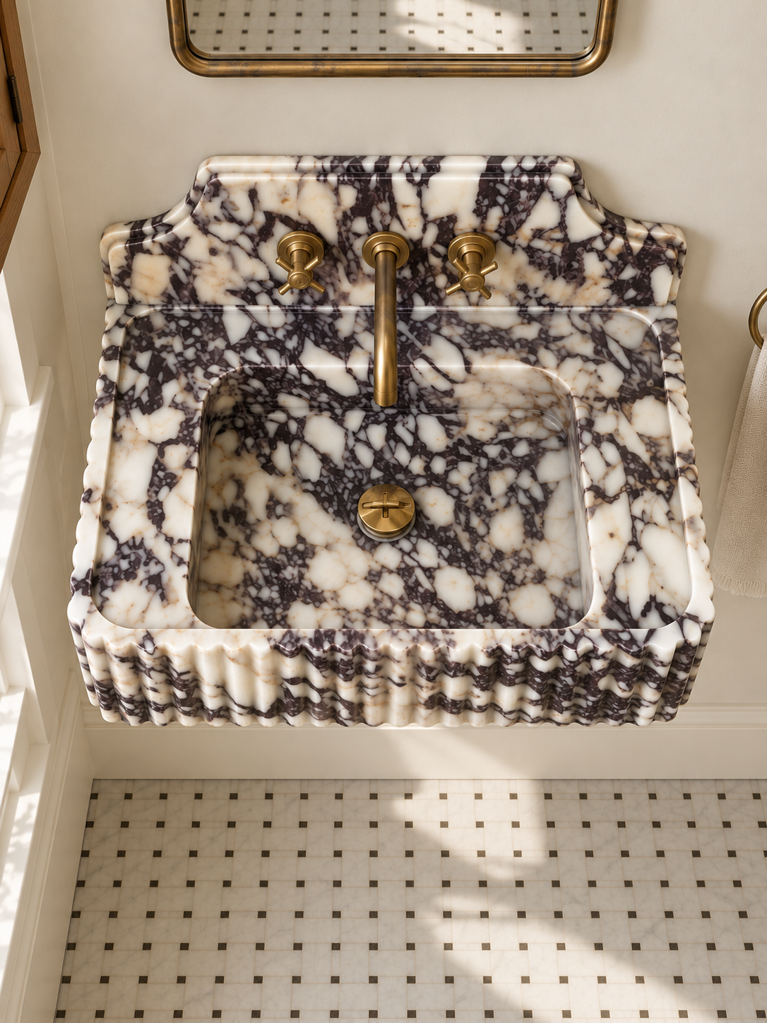Fluted Calacatta Viola Marble Sink with Backsplash