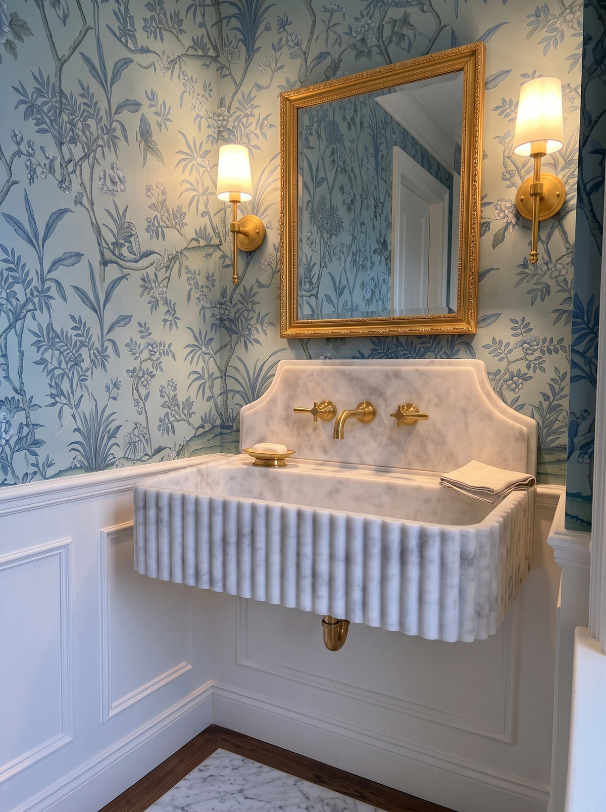 Carrara White Marble Sink With Backsplash