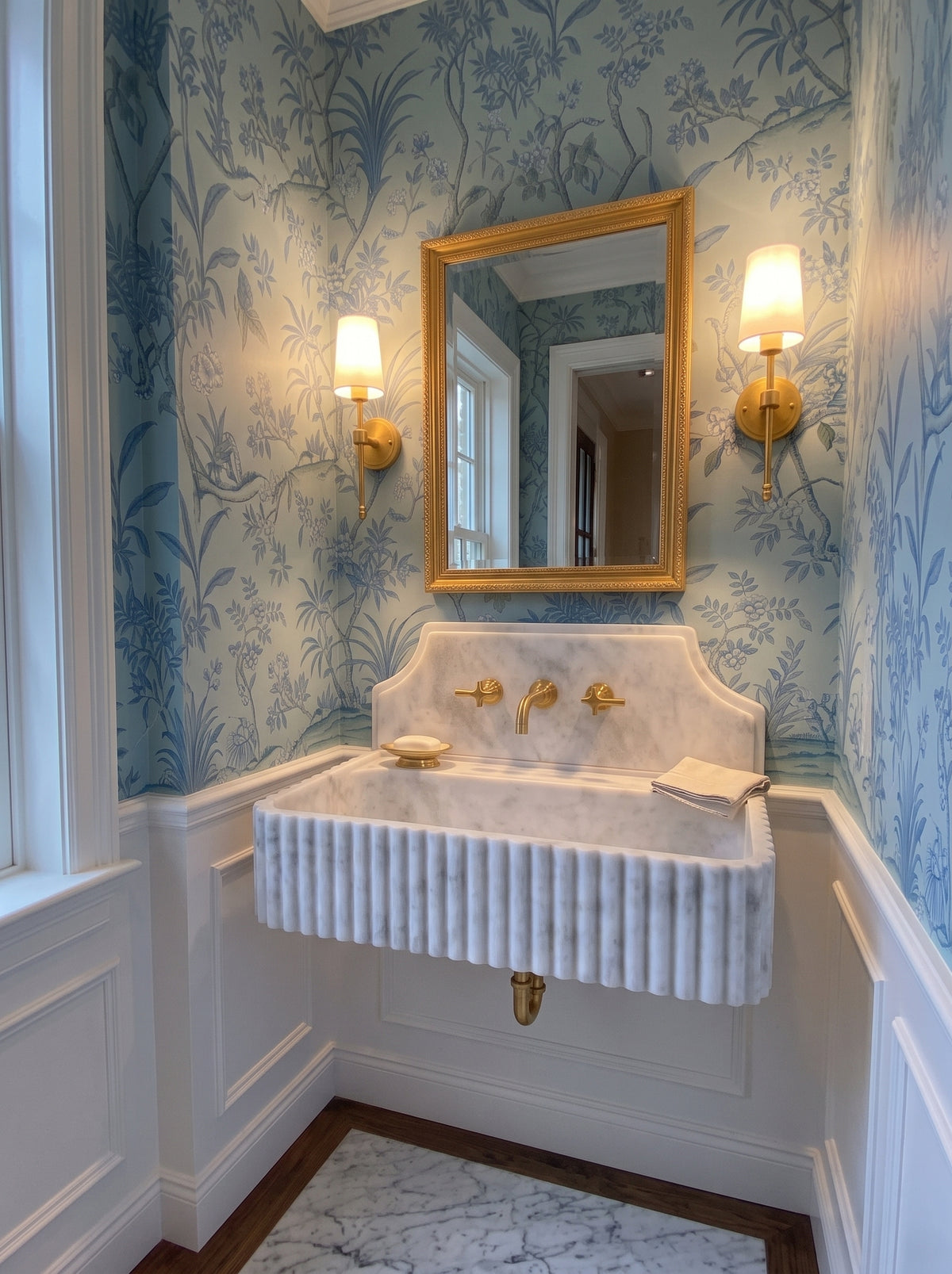 Carrara White Marble Sink With Backsplash
