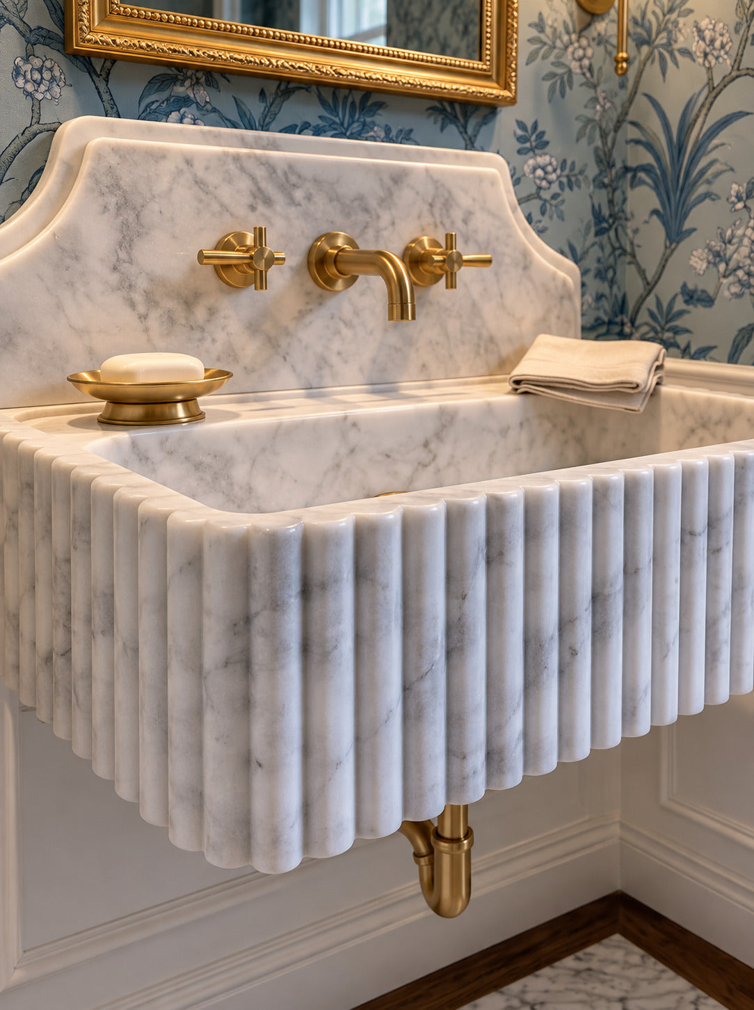 Carrara White Marble Sink With Backsplash