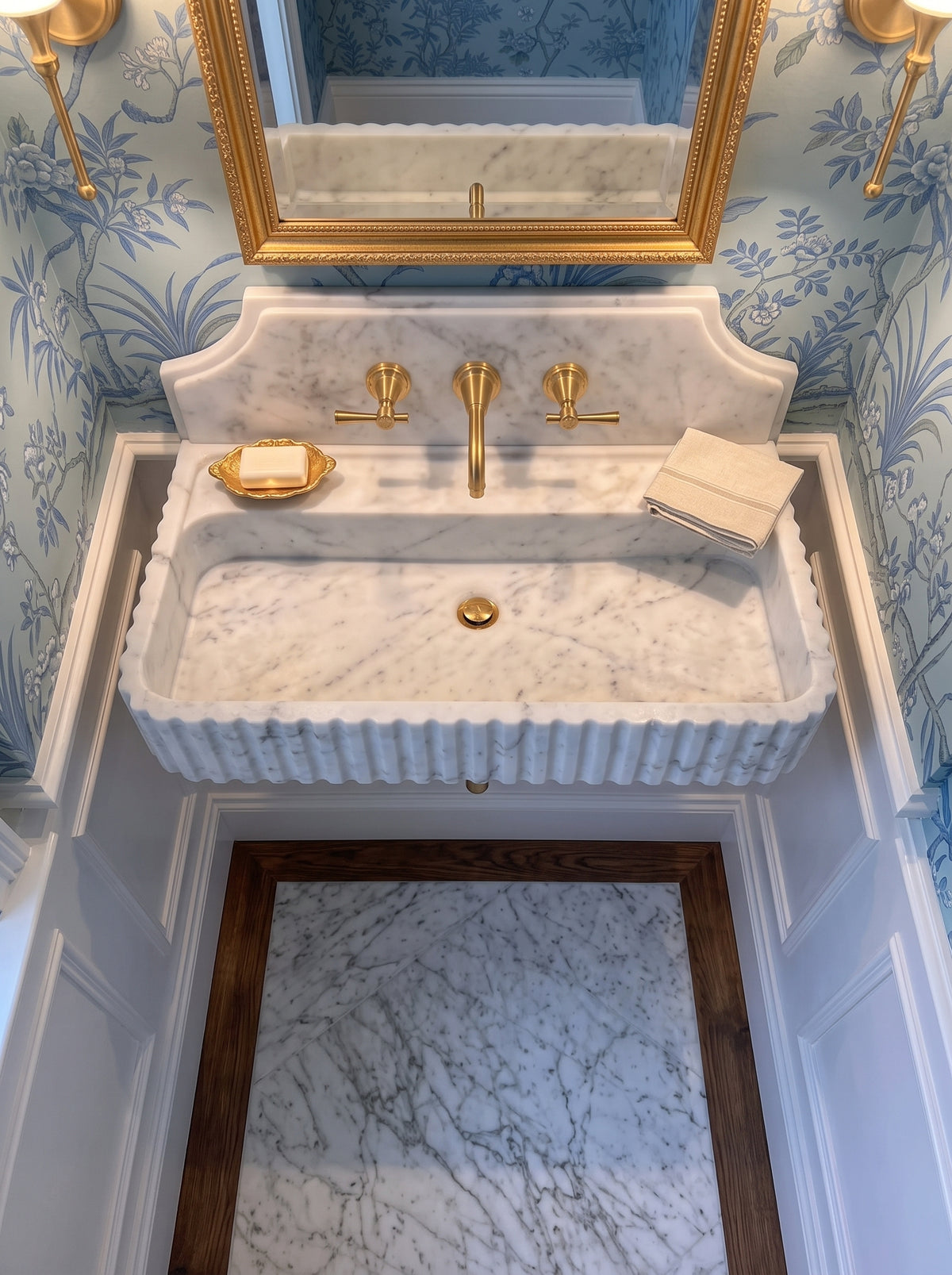Carrara White Marble Sink With Backsplash