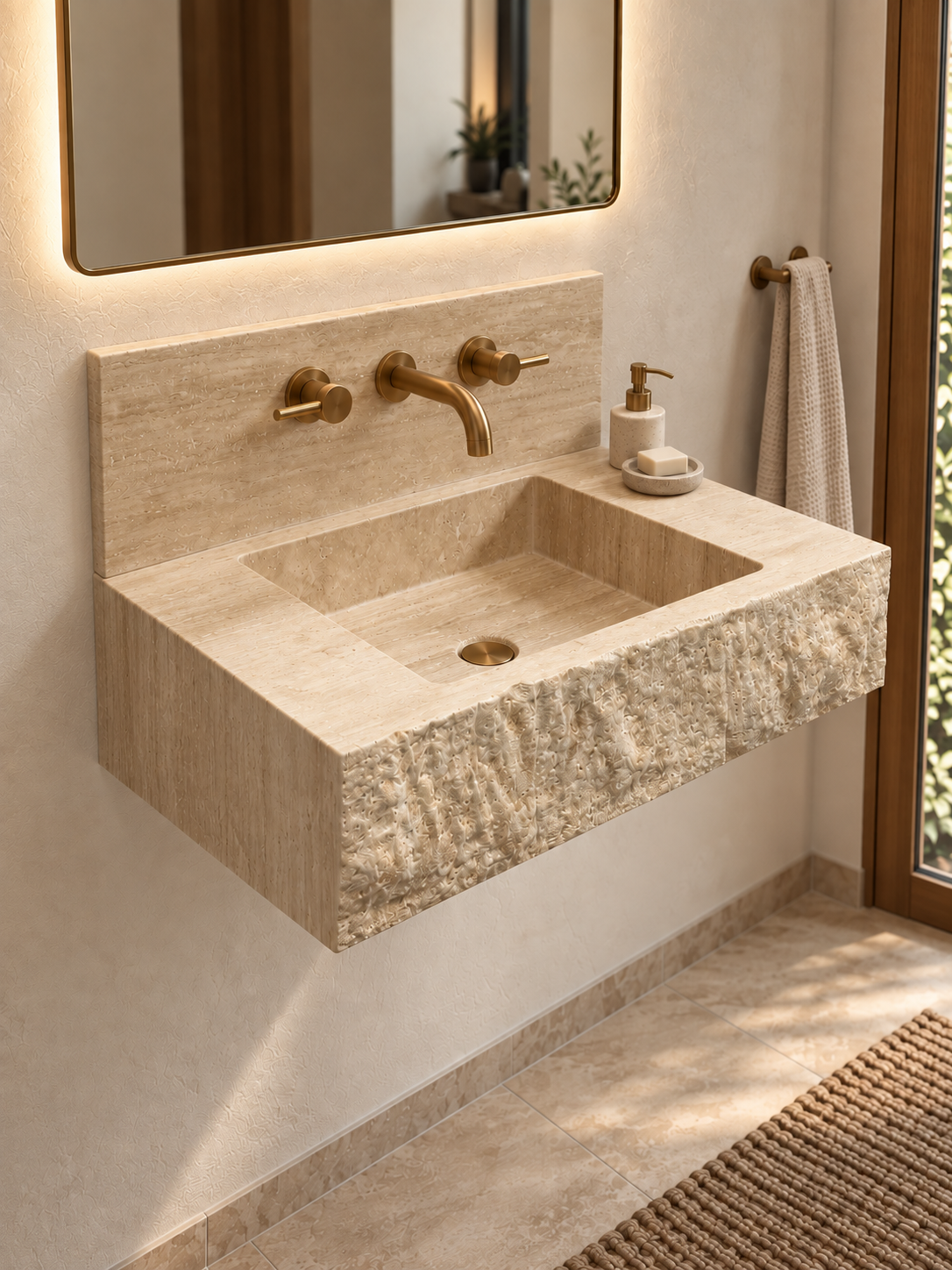 Travertine Marble Sink with Backsplash