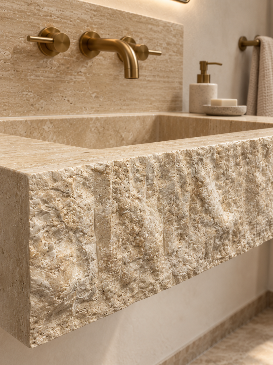 Travertine Marble Sink with Backsplash