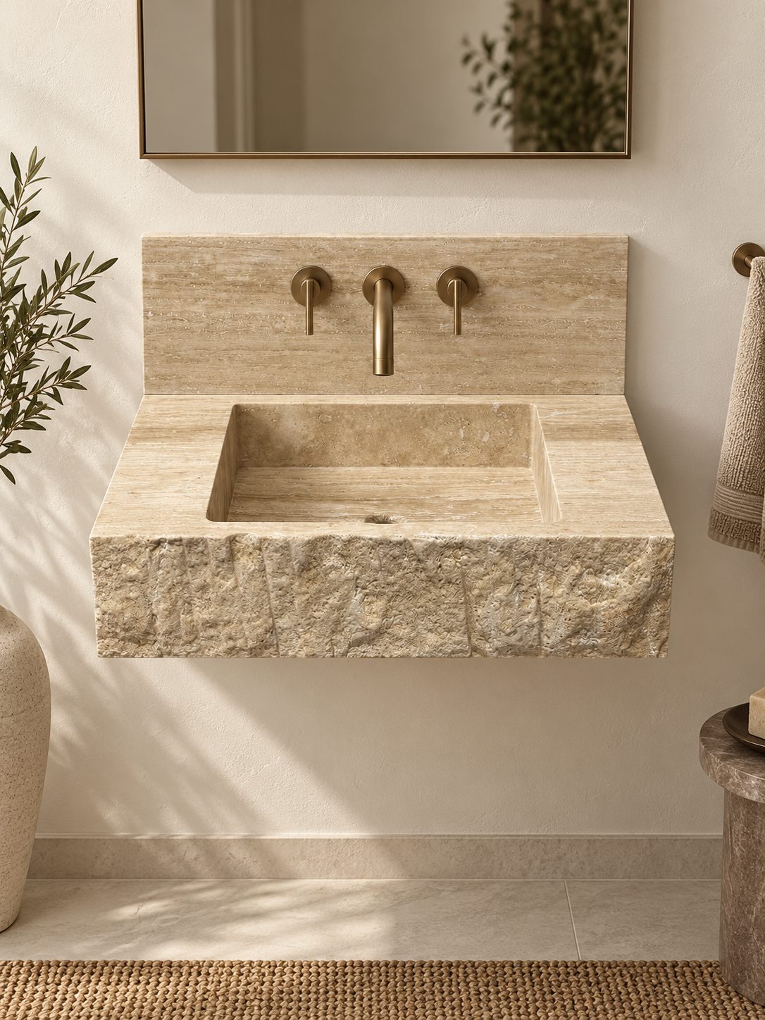 Travertine Marble Sink with Backsplash